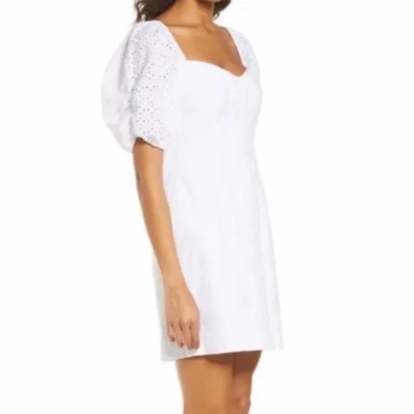 Lilly Pulitzer Daniela Cotton Eyelet Mini Coquette Dress White Puff Sleeves 14